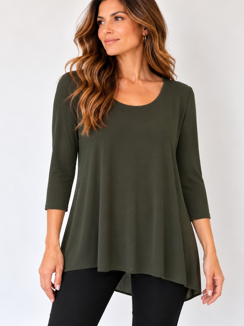 Alfani Dark Olive Green Stretch Jersey High Low Tunic